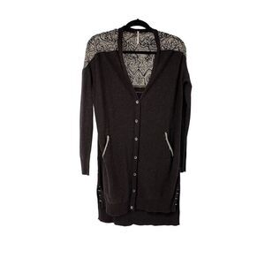 Free People Gray Taupe Embroidered Wool‎ Blend Button Up Cardigan